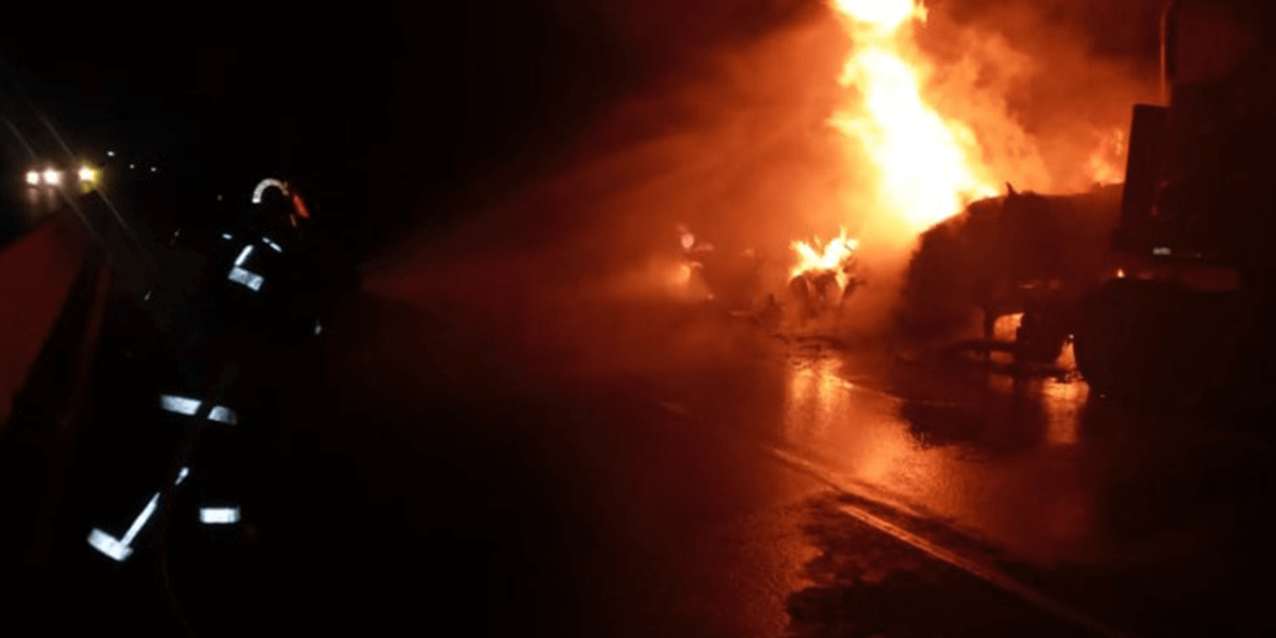 Camión de carga se incendia a causa de desperfectos mecánicos en el sistema de frenos